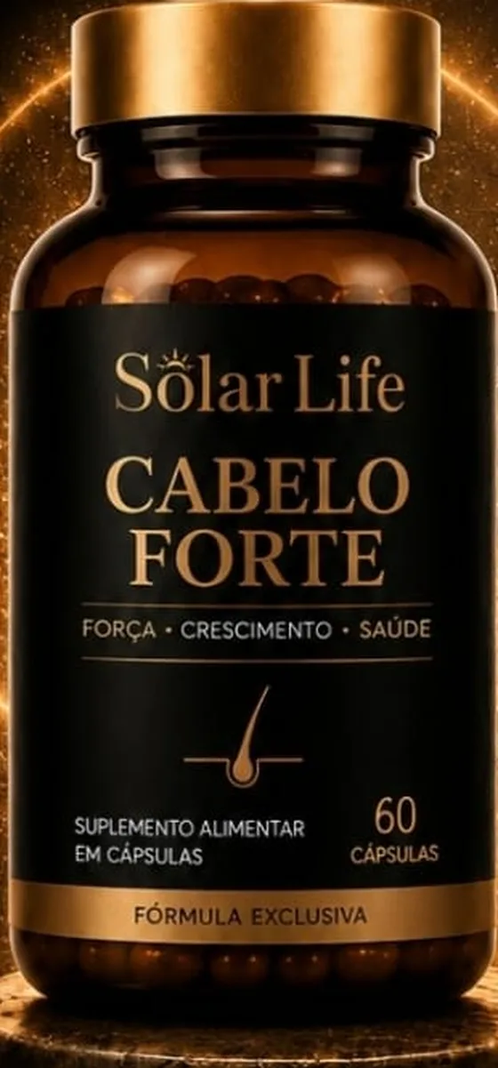 Pote de Solar Life Cabelo Forte, suplemento alimentar em cápsulas, 60 cápsulas, fórmula exclusiva